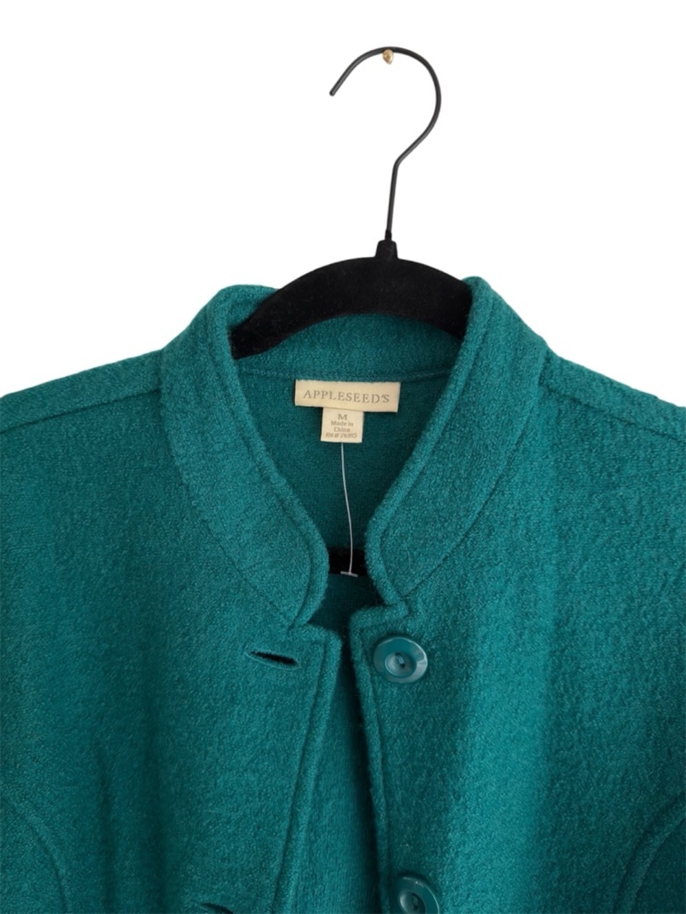 Appleseed’s Teal Wool Jacket Mandarin Collar Button Front Medium - Picture 2 of 7
